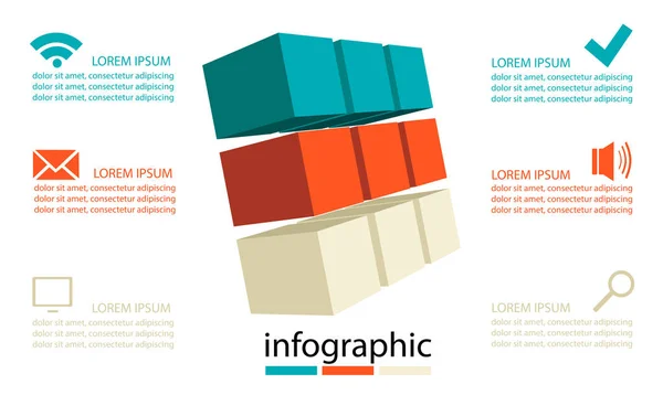 Ilustração vetorial abstrata, infográficos. Composição 3D a partir de cubos coloridos. Fundo em design, logotipo, cartão, folheto, cartão de visita, cartaz — Vetor de Stock