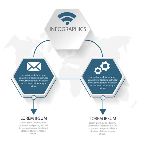 Vectorillustratie van een sjabloon in de vorm van 3d zeshoeken met iconen en tekst. Creatieve vertegenwoordiging van infographics voor gebruik in het stroomdiagram, diagram, bedrijfspresentatie, webdesign — Stockvector