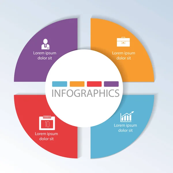 Seçenekler, web tasarım simgeler ve metin için yer ile 4 adımlar, yıllık raporlar, grafikler, sunumlar, iş akışı düzeni, afiş, numara seçenekleri, parça dairesel infographics hızlandırmaya