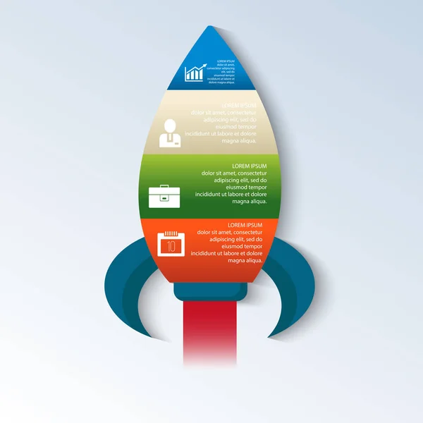 Ilustración del espacio vectorial. Plantilla del misil para infografía, negocio, presentación, diseño web, el concepto de start-up con 4 opciones, pasos — Vector de stock