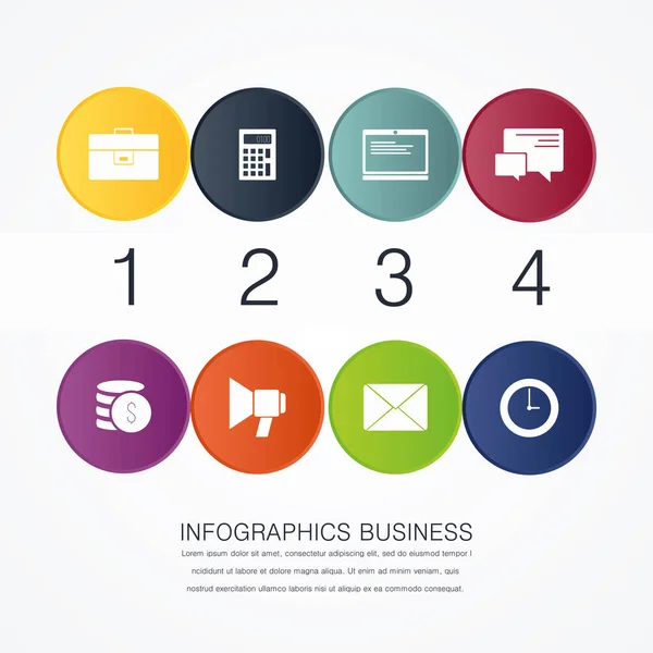 Vektorillustration. Infografik-Vorlage mit 4 Schritten und einem Bild der Kreise. verwendet für Unternehmenspräsentationen, Bildung, Webdesign. Platz für Text und Symbole — Stockvektor