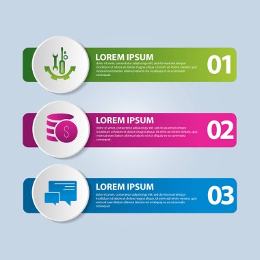 Vektör çizim. 3 adımlar ve bir görüntü üç dikdörtgenler ve daireler bir Infographic şablonu. İş sunumları, eğitim, web tasarım için kullanın. Metin ve simgeleri için yer