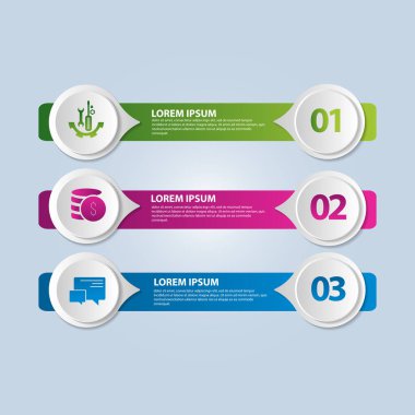 Vektör çizim. 3 adımlar ve bir görüntü üç dikdörtgenler ve daireler bir Infographic şablonu. İş sunumları, eğitim, web tasarım için kullanın. Metin ve simgeleri için yer