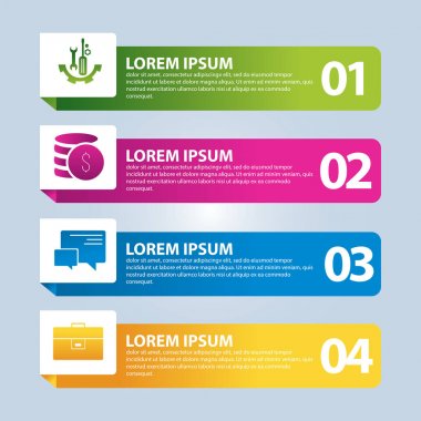 Vektör çizim. 4 adımlar ve bir resim, dört dikdörtgenin bir Infographic şablonu. İş sunumları, eğitim, web tasarım için kullanın. Metin ve simgeleri için yer