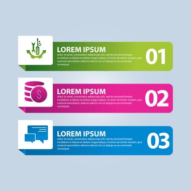 Vektör çizim. 3 adımlar ve üç dikdörtgenler görüntüsünü bir Infographic şablonu. İş sunumları, eğitim, web tasarım için kullanın. Metin ve simgeleri için yer