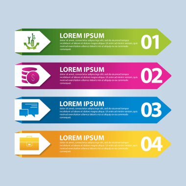 Vektör çizim. 4 adımlar ve bir resim, dört dikdörtgenin bir Infographic şablonu. İş sunumları, eğitim, web tasarım için kullanın. Metin ve simgeleri için yer