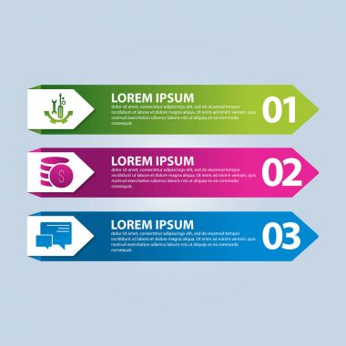 Vektör çizim. 3 adımlar ve üç dikdörtgenler görüntüsünü bir Infographic şablonu. İş sunumları, eğitim, web tasarım için kullanın. Metin ve simgeleri için yer