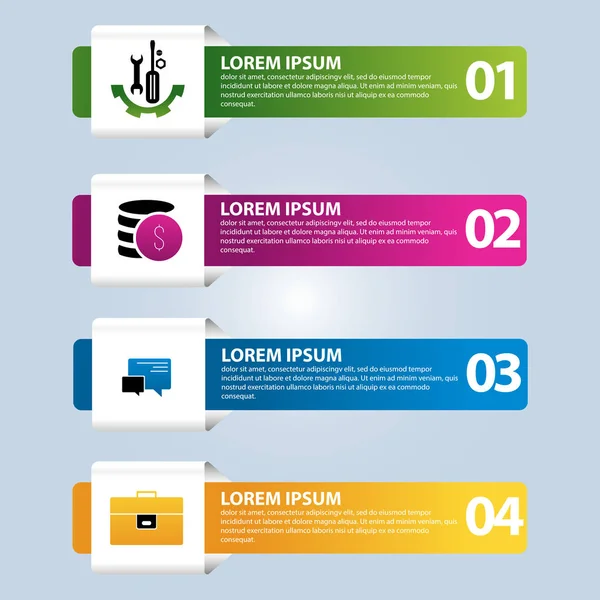 Vektör çizim. 4 adımlar ve bir resim, dört dikdörtgenin bir Infographic şablonu. İş sunumları, eğitim, web tasarım için kullanın. Metin ve simgeleri için yer