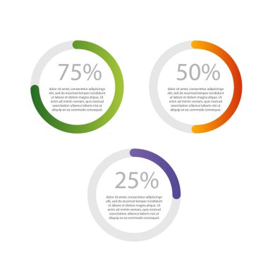 Dizi diyagramları, yüzde 75, 50, 25 olan daireler 