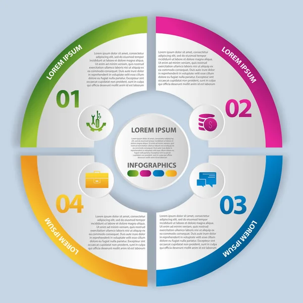 Vektör çizim. Infographics bir daire ve 4 segmentleri şeklinde. Grafikler, sunumlar, iş, eğitim ile dört adım ve bir daire merkezi için şablon