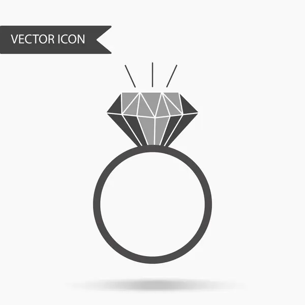 Illustration vectorielle d'une icône avec une belle bague. Bague de mariage avec diamant sur fond isolé. Conception plate — Image vectorielle