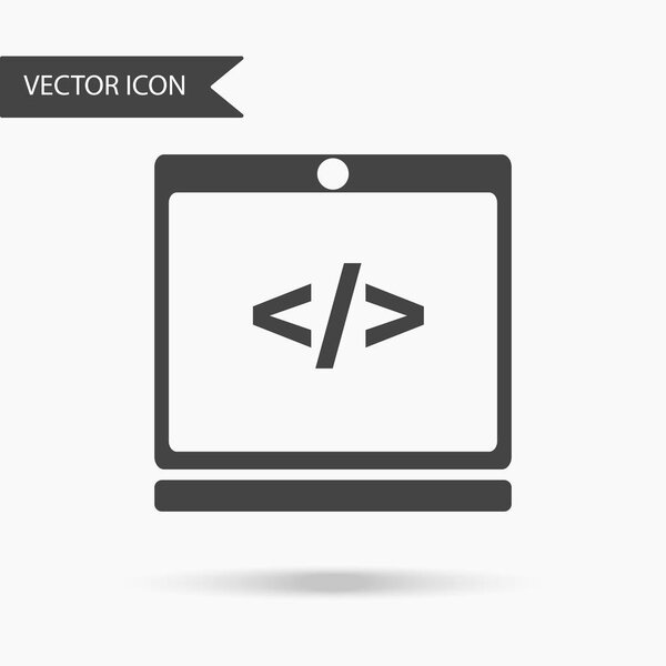 Vector illustration of an icon in the form of a laptop with a slash image. Flat icon programming an electronic device on a white background