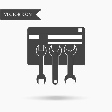 Somun anahtarları ve bir tarayıcı penceresi şeklinde bir simge vektör Illustration. Beyaz arka plan üzerinde düz simgesi
