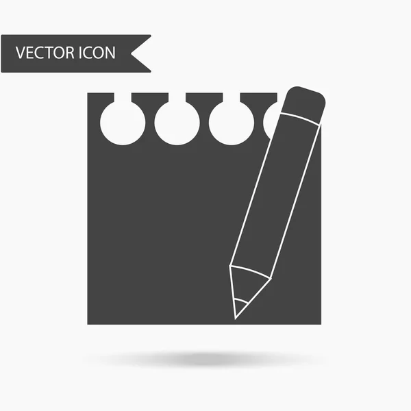 Vector illustration of an icon in the form of a sheet of notepad and pencil. Flat icon on white background — Stock Vector