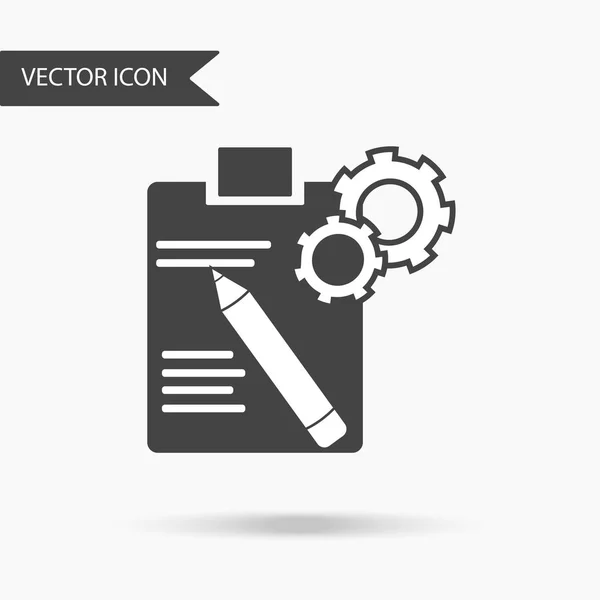 El icono en forma de documento y un lápiz con engranajes sobre un fondo blanco. El icono plano para su diseño web, logotipo, UI. Ilustración vectorial — Vector de stock