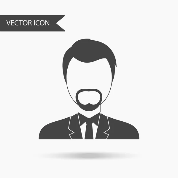 Ícone com uma imagem de um retrato de um homem com barba e terno em um fundo branco. O ícone plano para o seu web design, logotipo, UI. Ilustração vetorial — Vetor de Stock