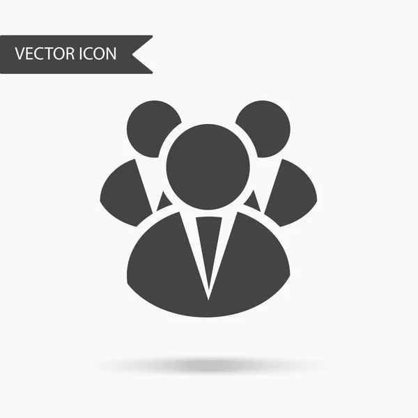 Icono con la imagen de siluetas de tres personas en trajes sobre fondo blanco. El icono plano para su diseño web, logotipo, UI. Ilustración vectorial — Vector de stock