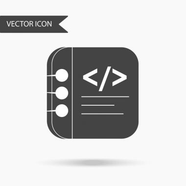 Simge resmi olan beyaz bir arka plan üzerinde bir not defteri. Web tasarım, logo, UI düz simgesi. Vektör çizim