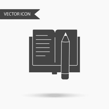 Resmi olan kitap ve beyaz zemin üzerine kalem simgesini. Web tasarım, logo, UI düz simgesi. Vektör çizim