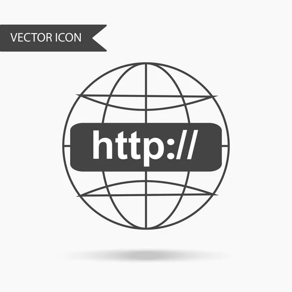 Ícone com a imagem do globo da Internet sobre um fundo branco. O ícone plano para o seu web design, logotipo, UI. Ilustração vetorial — Vetor de Stock