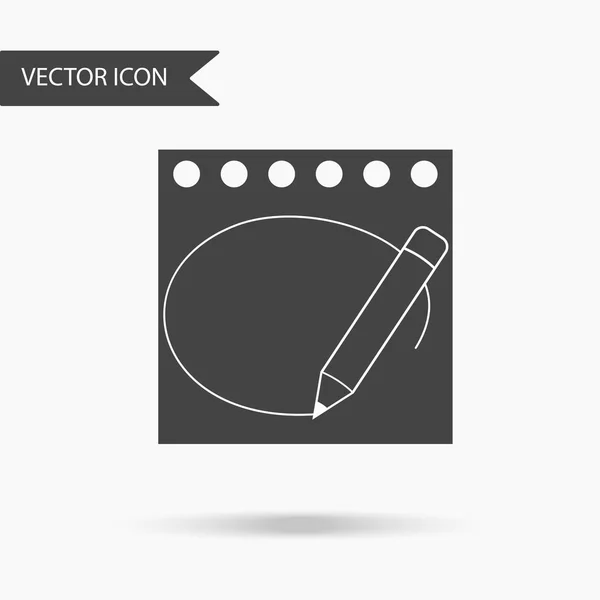 Pictogram met een afbeelding van een blad gemaakt van blocnote en potlood op een witte achtergrond. Het vlakke pictogram voor uw webdesign, logo, Ui. Vectorillustratie — Stockvector