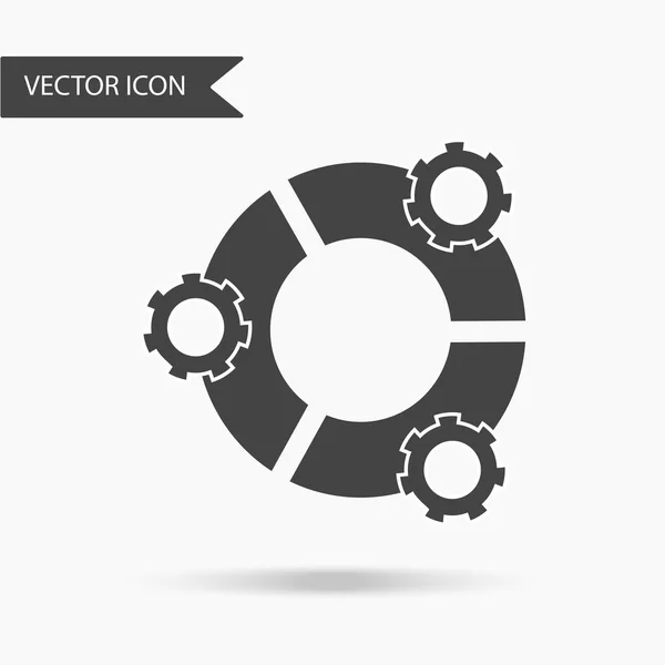 Icon with the image of 3 sectors of the form of a circle and gears on a white background. The flat icon for your web design, logo, UI. Vector illustration — Stock Vector