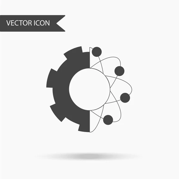 Ícone com a imagem de engrenagens e átomos sobre um fundo branco. O ícone plano para o seu web design, logotipo, UI. Ilustração vetorial — Vetor de Stock