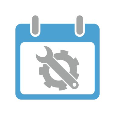 Bir İngiliz anahtarıyla bir dişli ve bir uygulama, bir Web sitesi, bir Infographic, beyaz bir arka plan üzerinde bir iş sunumu için takvim görüntüsü ile bir simge vektör çizim