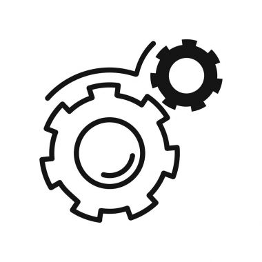 Vektör çizim düz bir simgesi olarak iki Dişliler, bir uygulama, Web sitesi, iş sunumu, beyaz bir arka plan üzerinde infographics için resim