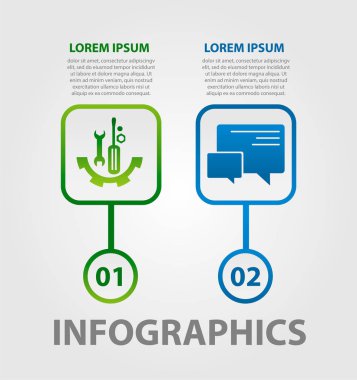 Infographic daireler modern şablonu. Grafik, web tasarım, sunu, iş için şablon raporları. Renkli grafik 2 adım, bölümleri tarafından aşamaları ile. Metin ve simgeleri yeri olan iki daire