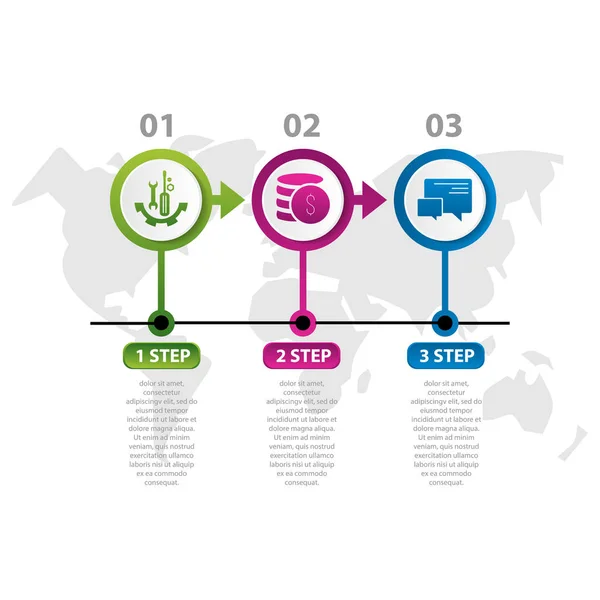 Vektorové ilustrace. Infografika vzorek s obrazem 2 kruhy, v podobě kapky. 3D styl s mapou světa a dva kroky. Používá pro obchodní prezentace, vzdělání, webdesign — Stockový vektor