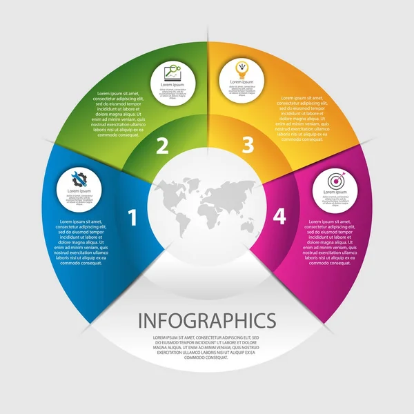 モダンなベクトル イラスト 3 d。4 つの要素、セクターの割合と円形のインフォ グラフィックのテンプレートです。ビジネス、プレゼンテーション、ウェブ デザイン、4 つのステップの図の設計 — ストックベクタ