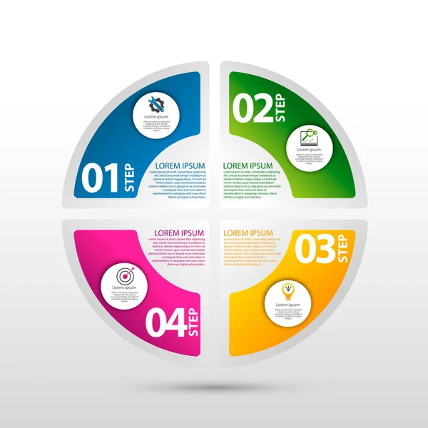 Ilustrație vectorială modernă 3D. Șablon de infografică circulară cu patru elemente, sectoare și procente. Proiectat pentru afaceri, prezentări, web design, diagrame cu 4 pași — Vector de stoc