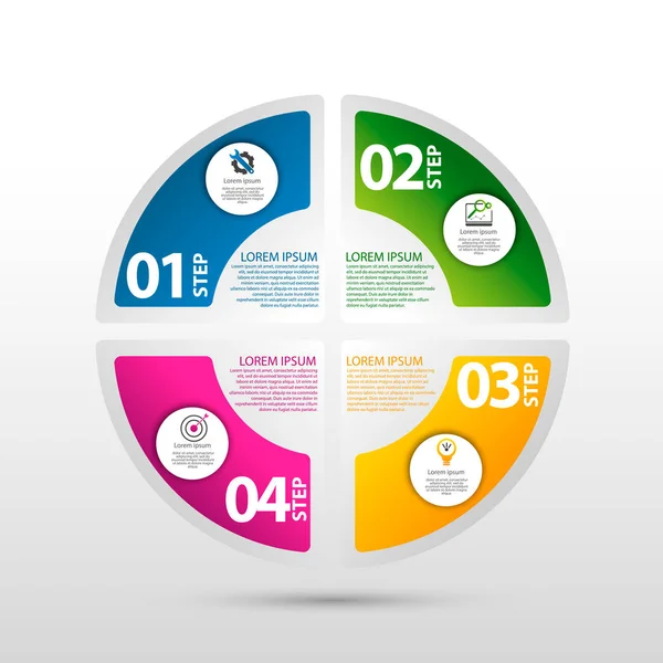 Moderní vektorové ilustrace 3d. Šablona kruhové infografiky se čtyřmi prvky, sektory a procenta. Určeno pro obchodní, prezentace, webdesign, diagramy s 4 kroky — Stockový vektor