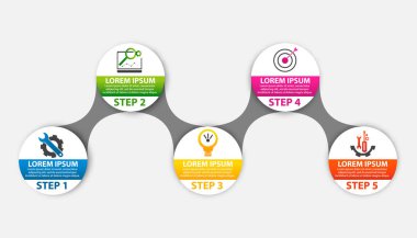 Modern vektör çizim 3d. Şablon daire infographics beş element ile. İş, sunumlar, web tasarım, 5 adımlar, seçenekleri, parçalar veya işlemlerin diyagramları için tasarlanmış. Yaratıcı kavramı