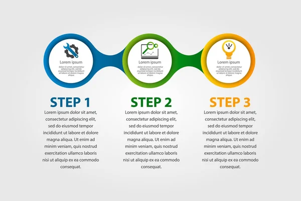 Ilustracja wektorowa nowoczesny 3d. Szablon circle infografiki z trzech elementów. Przeznaczony dla firm, prezentacje, projektowanie stron internetowych, diagramy z 3 kroków, opcje, części lub procesów. Koncepcja — Wektor stockowy