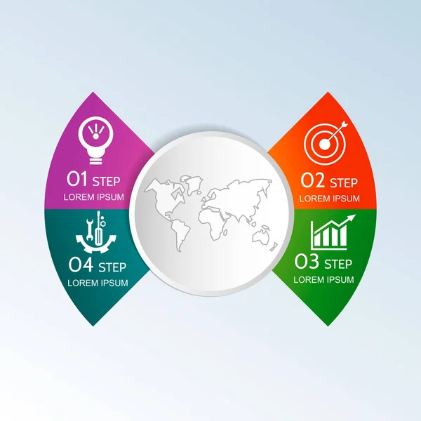 Modern vektör çizim 3d. Dört öğeleri, sektörler ve yüzdeleri ile dairesel infographics şablonu. İş, sunumlar, web tasarım, 4 adımlar ile diyagramları için tasarlanmış — Stok Vektör