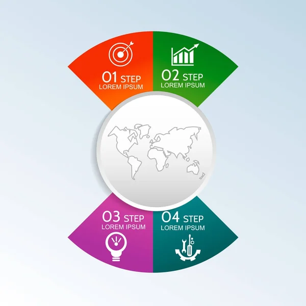 Moderní vektorové ilustrace 3d. Šablona kruhové infografiky se čtyřmi prvky, sektory a procenta. Určeno pro obchodní, prezentace, webdesign, diagramy s 4 kroky — Stockový vektor