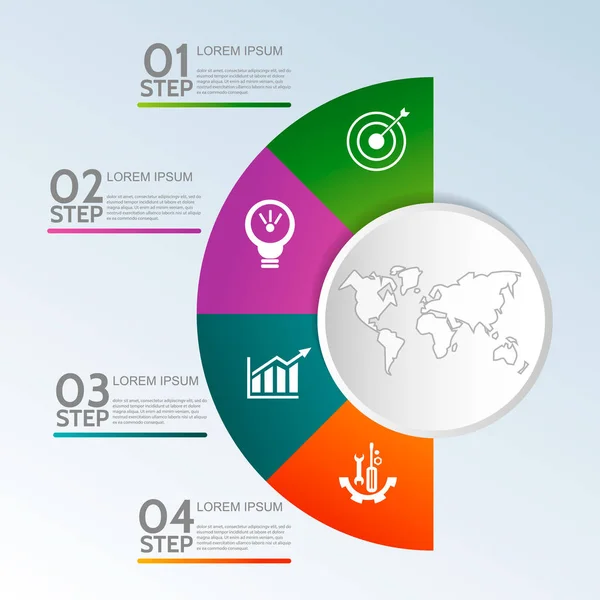 Ilustrație Vectorială Modernă Șablon Infografică Circulară Patru Elemente Sectoare Procente — Vector de stoc