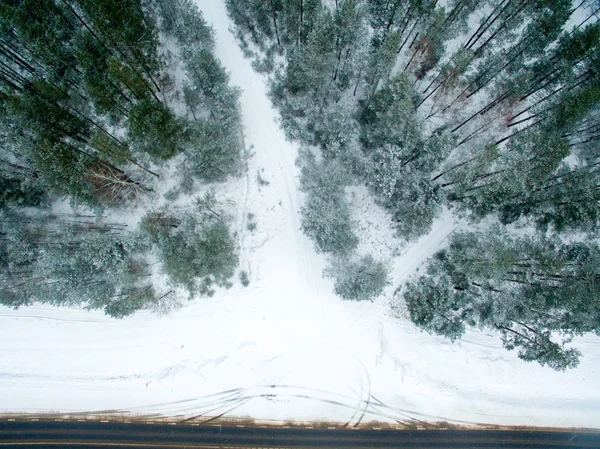 Bosque Invierno Carretera Vista Desde Arriba Foto Fue Tomada Con — Foto de Stock