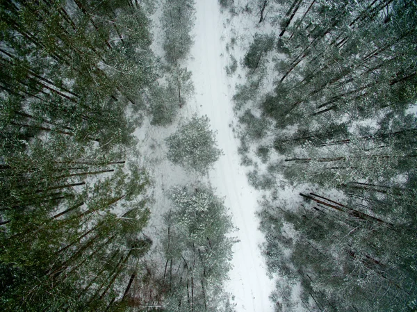 Foresta Invernale Strada Vista Dall Alto Foto Stata Scattata Con — Foto Stock