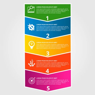 Modern vektör çizim. Beş elemanları, dikdörtgen ve yüzdeleri okları Infographic şablonu. Adım adım. İş, sunumlar, web tasarım, 5 adım diyagramları için tasarlanmış