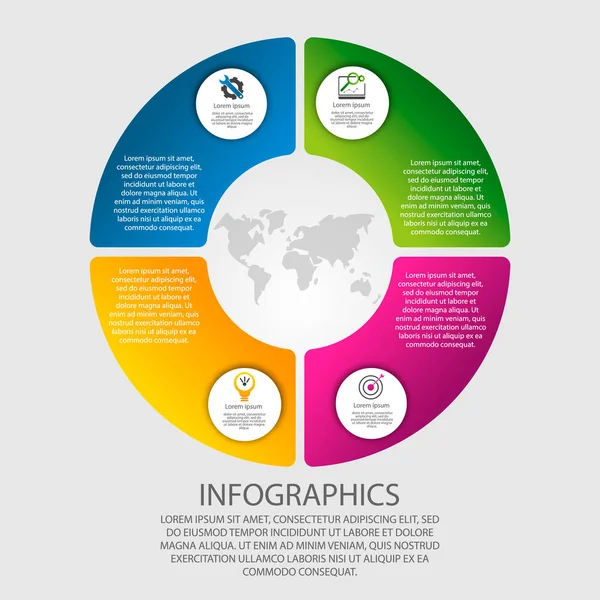モダンなベクトル イラスト 3 d。4 つの要素、セクターの割合と円形のインフォ グラフィックのテンプレートです。ビジネス、プレゼンテーション、ウェブ デザイン、4 つのステップの図の設計 — ストックベクタ