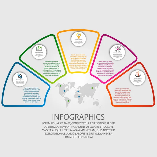 Ilustración vectorial. Infografías en forma de círculo y 5 segmentos con contorno y sin relleno. Plantilla para gráficos, presentaciones, negocios, educación con cinco pasos — Vector de stock