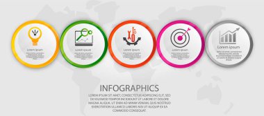 Modern vektör çizim 3d. Şablon daire infographics beş element ile. İş, sunumlar, web tasarım, 5 adımlar, seçenekleri, parçalar veya işlemlerin diyagramları için tasarlanmış. Yaratıcı kavramı