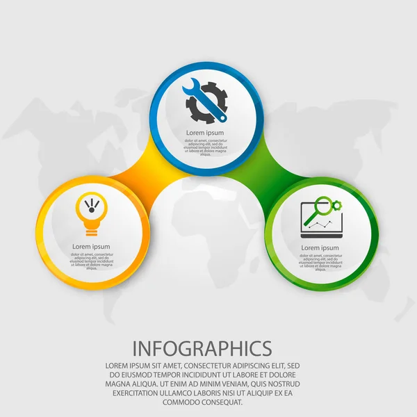Modern vektör çizim 3d. Şablon daire infographics üç elemanları ile. İş, sunumlar, web tasarım, 3 adımları, seçenekleri, parçalar veya işlemlerin diyagramları için tasarlanmış. Yaratıcı kavramı