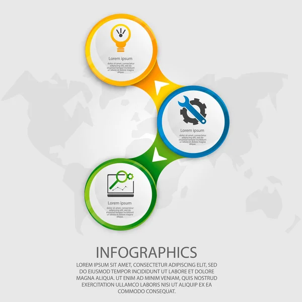 Ilustración vector moderno 3d. Infografías de círculo de plantillas con tres elementos. Diseñado para negocios, presentaciones, diseño web, diagramas con 3 pasos, opciones, piezas o procesos. Concepto creativo — Vector de stock