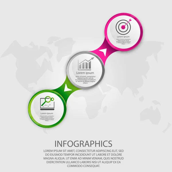 Moderne Vektorillustration 3d. Vorlagenkreis-Infografiken mit drei Elementen. entwickelt für Unternehmen, Präsentationen, Webdesign, Diagramme mit 3 Schritten, Optionen, Teilen oder Prozessen. Kreatives Konzept — Stockvektor