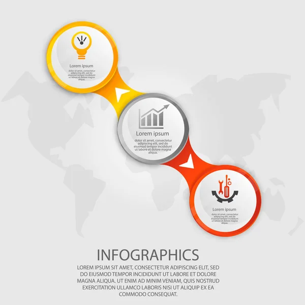 Illustration vectorielle moderne 3d. Modèle d'infographie circulaire avec trois éléments. Conçu pour les entreprises, les présentations, la conception Web, les diagrammes en 3 étapes, les options, les pièces ou les processus. Concept créatif — Image vectorielle