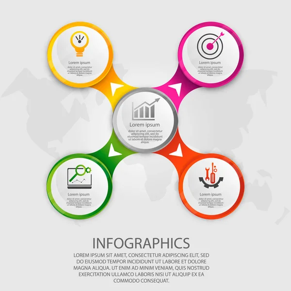 Moderne Vektorillustration 3d. Vorlagenkreis-Infografik mit fünf Elementen. entwickelt für Unternehmen, Präsentationen, Webdesign, Diagramme mit 5 Schritten, Optionen, Teilen oder Prozessen. Kreatives Konzept — Stockvektor